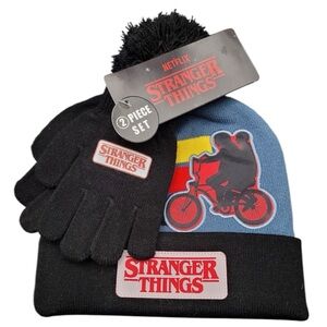 Stranger Things Kids Beanie and Gloves Set - Black and Blue